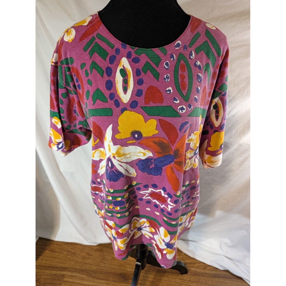 Vintage IB Diffusion Size M Pink Floral Bright Loud S/S Shirt